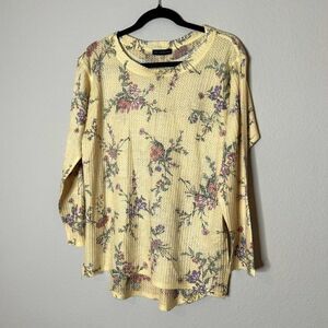 Nally and Millie yellow ditsy floral top long sleeve small Henley beach popover